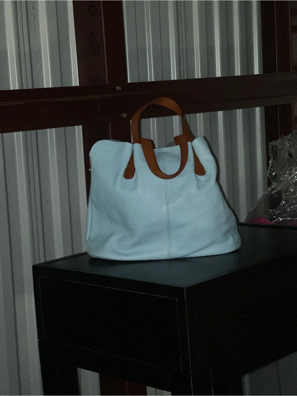 Everyday Light Blue Tote with Tan Handles - Women's Shoulder Bag - Picture 8 of 8